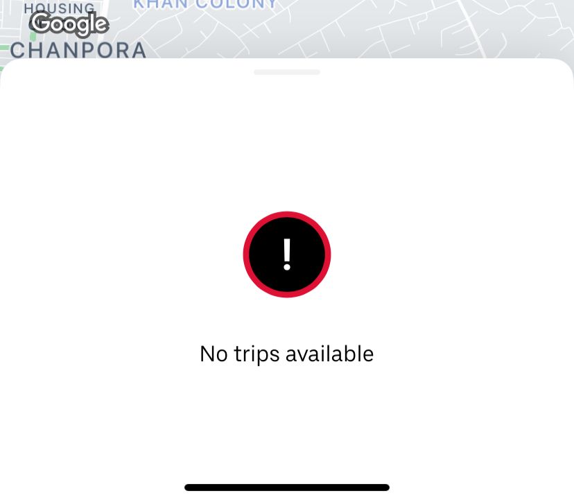 uber from airport shows no trips